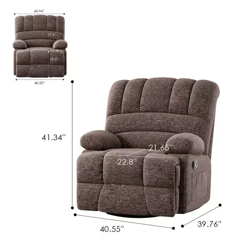 Fauteuil inclinable pivotant et à bascule surdimensionné MAYEERTY marron pour adultes, pour salon