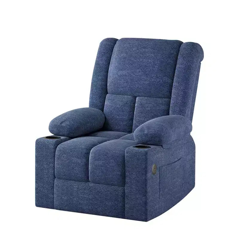 Fauteuil inclinable électrique MAYEERTY Blue Power Lift avec massage, chauffage, ports USB et porte-gobelets pour le confort des seniors