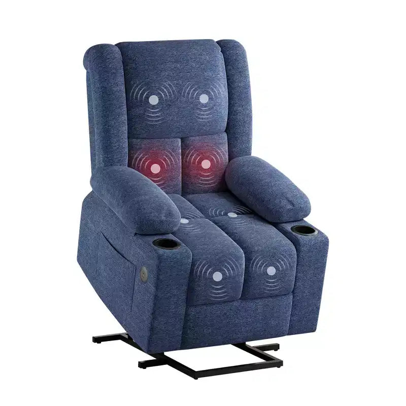 Fauteuil inclinable électrique MAYEERTY Blue Power Lift avec massage, chauffage, ports USB et porte-gobelets pour le confort des seniors