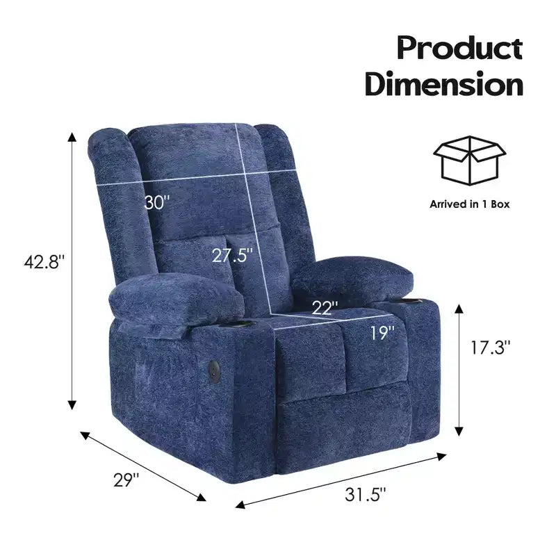 Fauteuil inclinable électrique MAYEERTY Blue Power Lift avec massage, chauffage, ports USB et porte-gobelets pour le confort des seniors