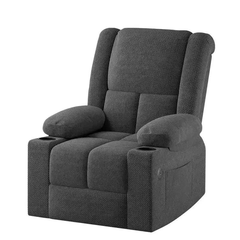 Fauteuil inclinable électrique MAYEERTY gris avec massage, chauffage, ports USB et porte-gobelets pour le confort des personnes âgées