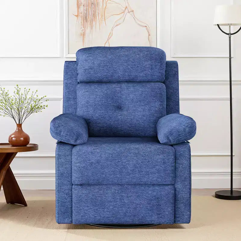 MAYEERTY Petit fauteuil inclinable berçant pivotant bleu, design compact, idéal pour chambre à coucher ou salon, pour femmes