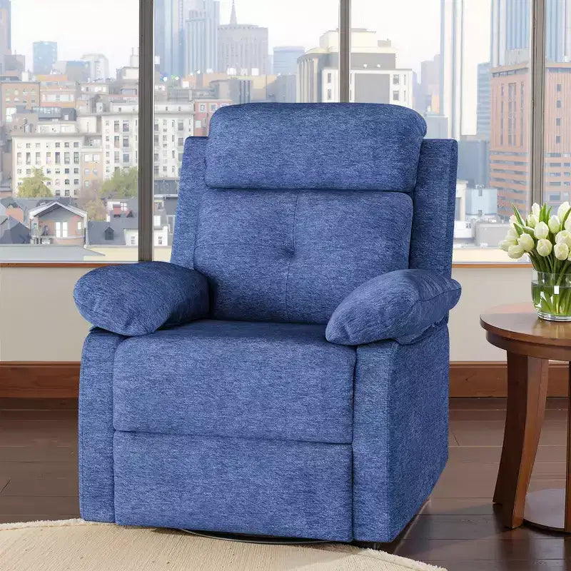 MAYEERTY Petit fauteuil inclinable berçant pivotant bleu, design compact, idéal pour chambre à coucher ou salon, pour femmes