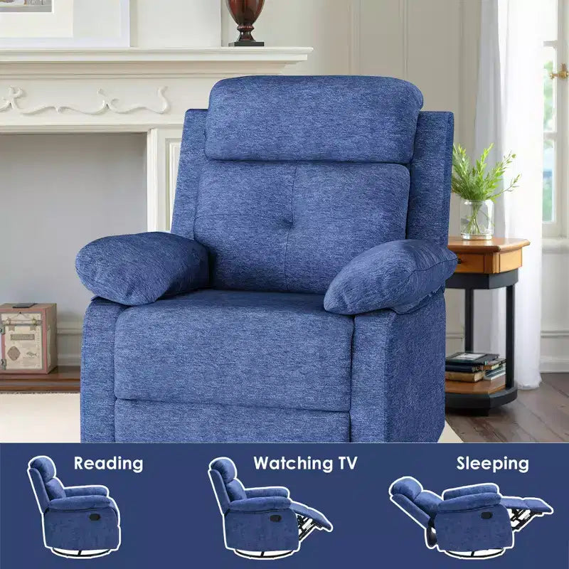 MAYEERTY Petit fauteuil inclinable berçant pivotant bleu, design compact, idéal pour chambre à coucher ou salon, pour femmes