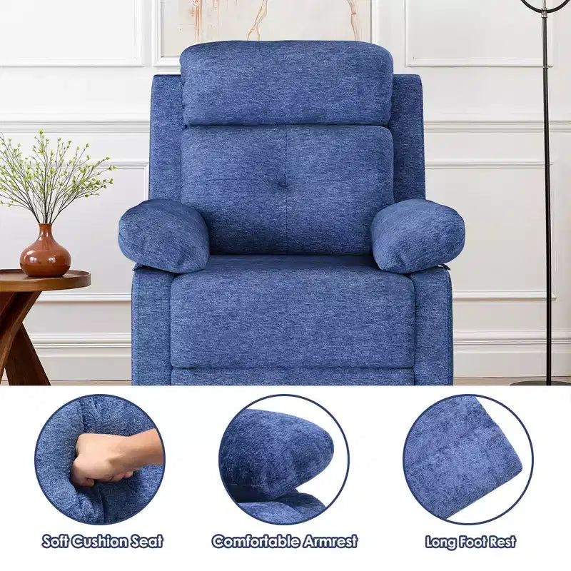 MAYEERTY Petit fauteuil inclinable berçant pivotant bleu, design compact, idéal pour chambre à coucher ou salon, pour femmes