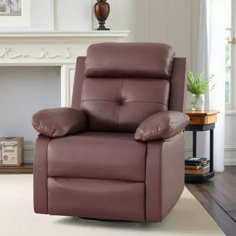 MAYEERTY Brown Small Swivel Rocker Recliner Space Saving Design for Women Fits Bedroom Living Room