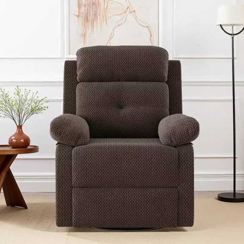 MAYEERTY Fauteuil inclinable pivotant compact en chocolat pour femme, idéal pour chambre à coucher et salon.