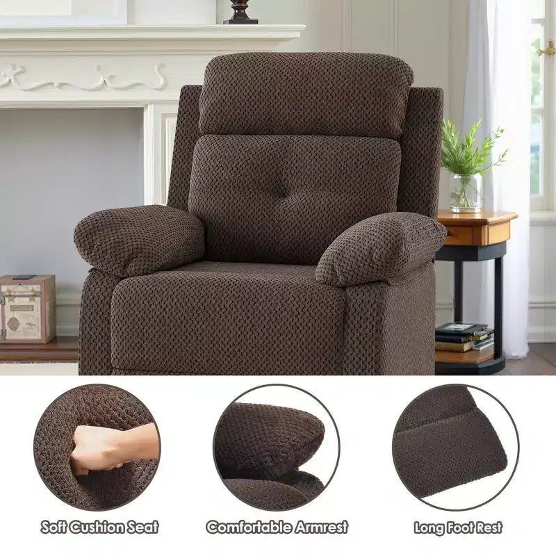 MAYEERTY Fauteuil inclinable pivotant compact en chocolat pour femme, idéal pour chambre à coucher et salon.