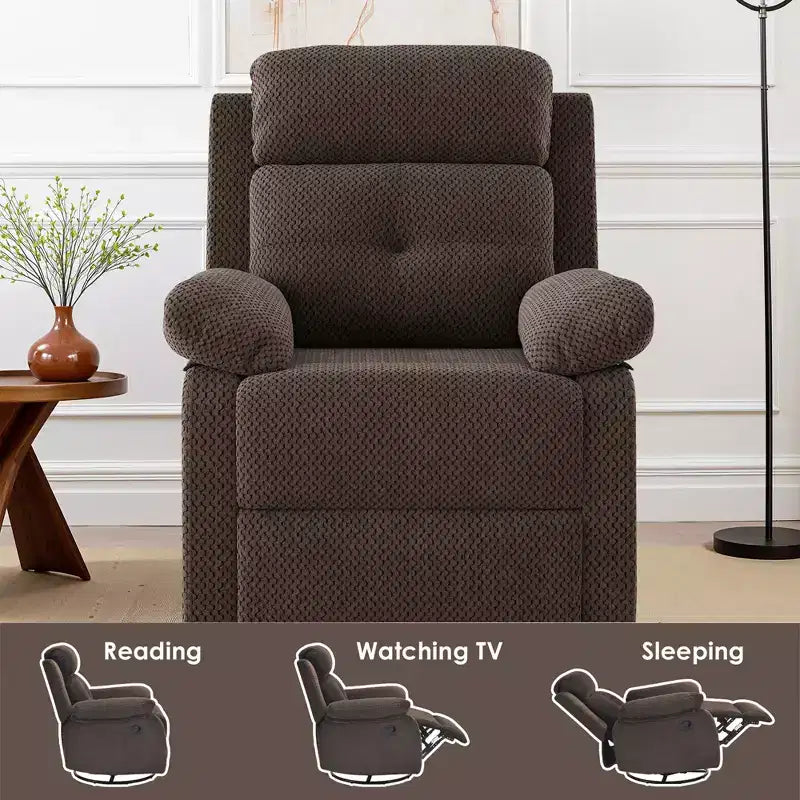 MAYEERTY Fauteuil inclinable pivotant compact en chocolat pour femme, idéal pour chambre à coucher et salon.
