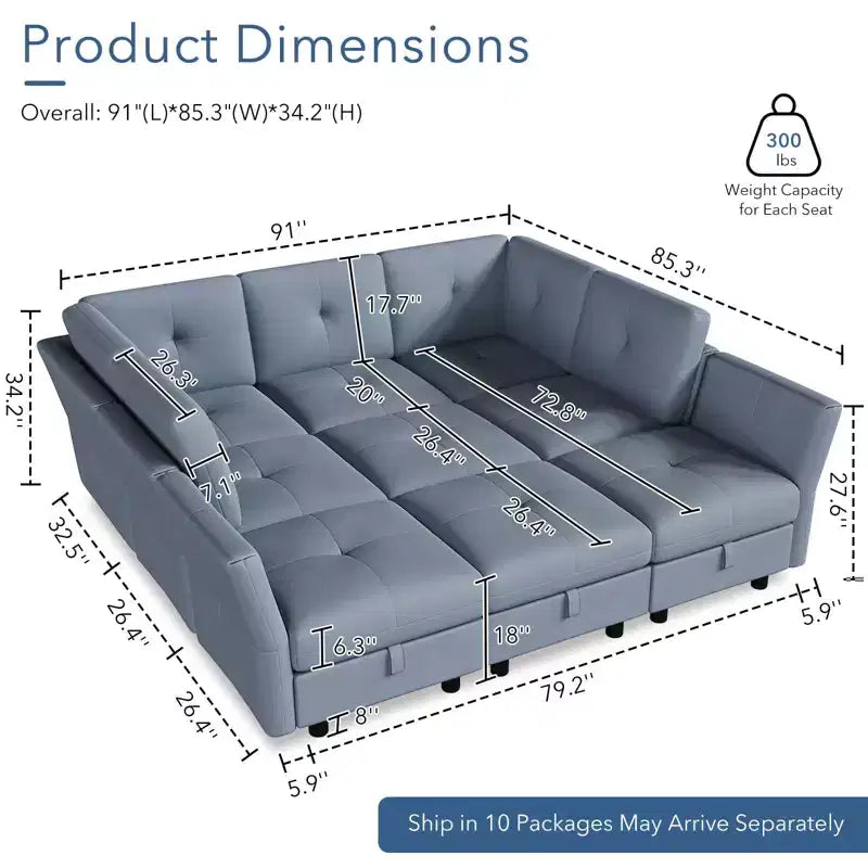 GustoWave Canapé modulable 9 places, canapé nuage avec assise profonde et méridienne réversible, canapé d'angle en chenille avec rangement