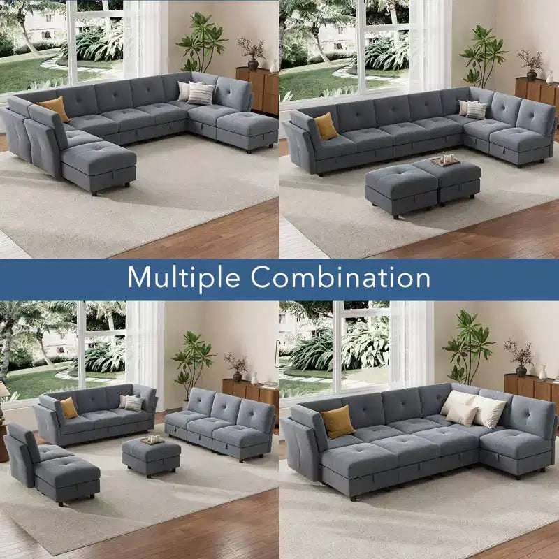 GustoWave Canapé modulable 9 places, canapé nuage avec assise profonde et méridienne réversible, canapé d'angle en chenille avec rangement