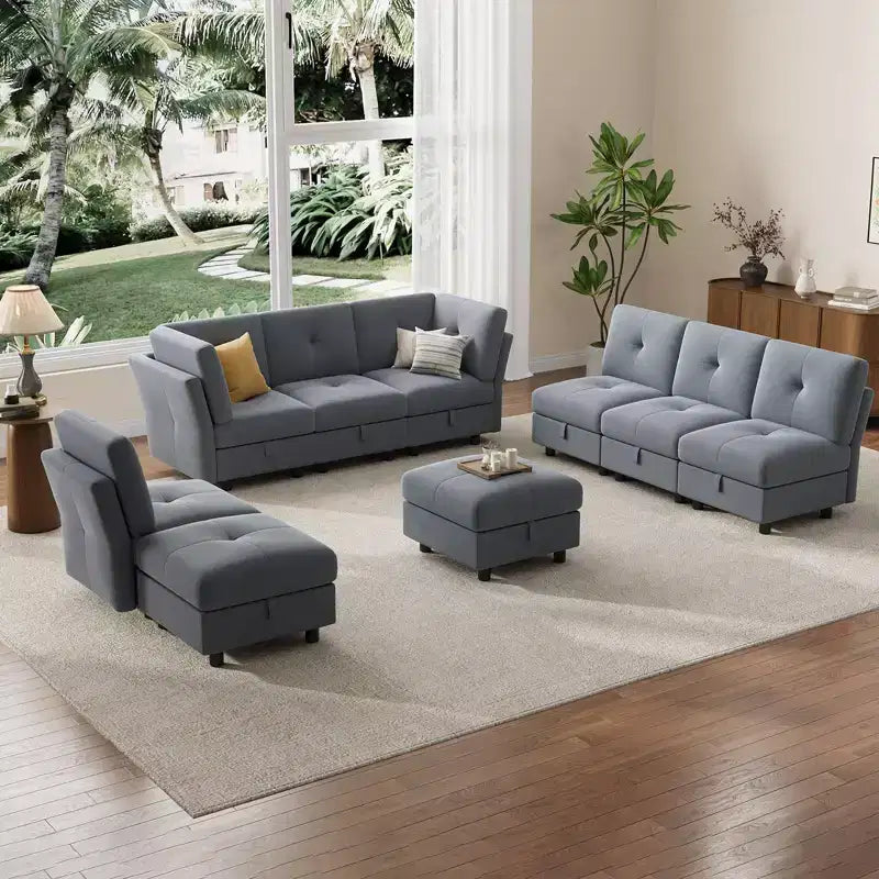 GustoWave Canapé modulable 9 places, canapé nuage avec assise profonde et méridienne réversible, canapé d'angle en chenille avec rangement