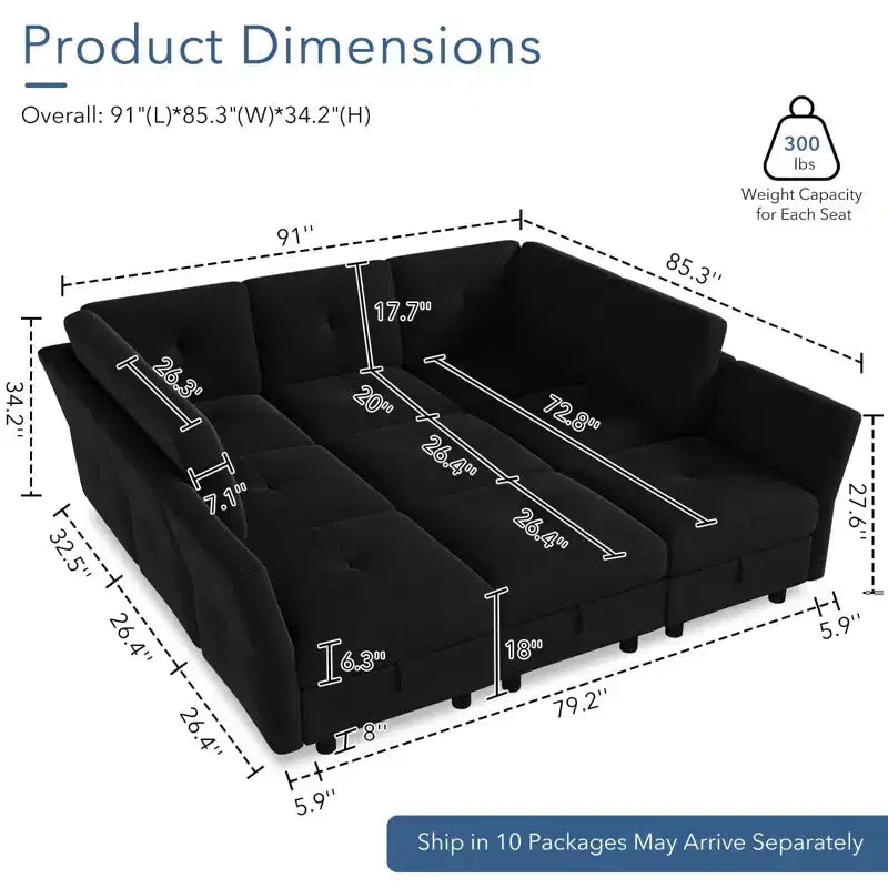 GustoWave Canapé modulable 9 places, canapé nuage avec assise profonde et méridienne réversible, canapé d'angle en chenille avec rangement