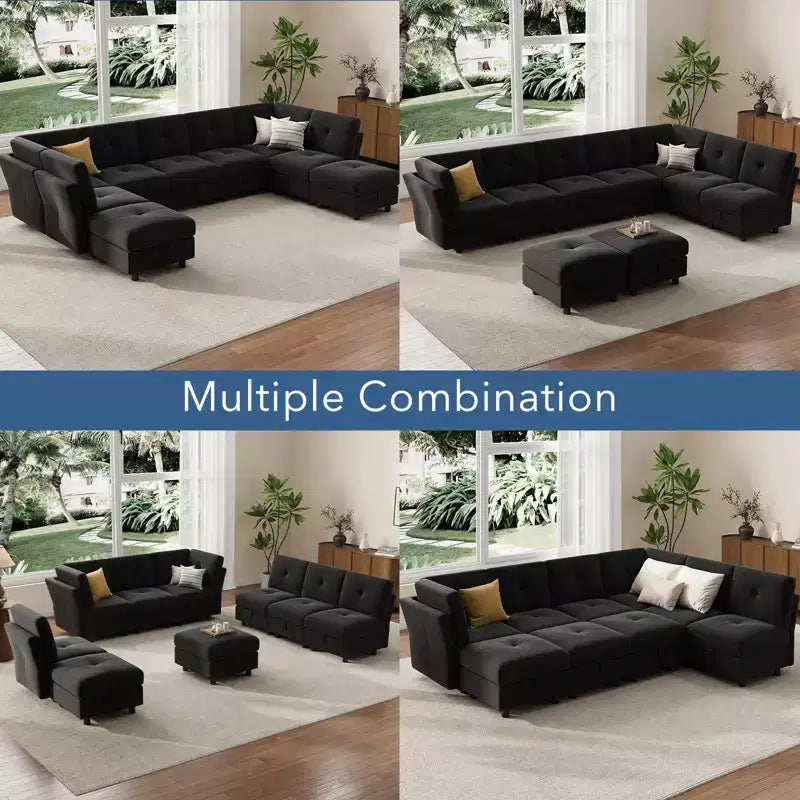 GustoWave Canapé modulable 9 places, canapé nuage avec assise profonde et méridienne réversible, canapé d'angle en chenille avec rangement