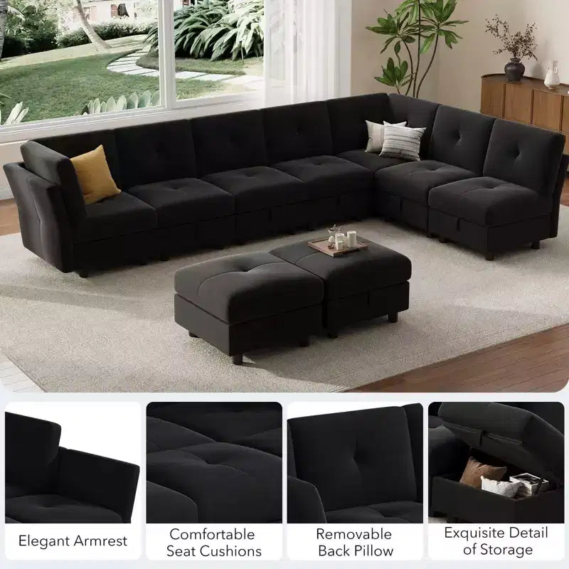 GustoWave Canapé modulable 9 places, canapé nuage avec assise profonde et méridienne réversible, canapé d'angle en chenille avec rangement