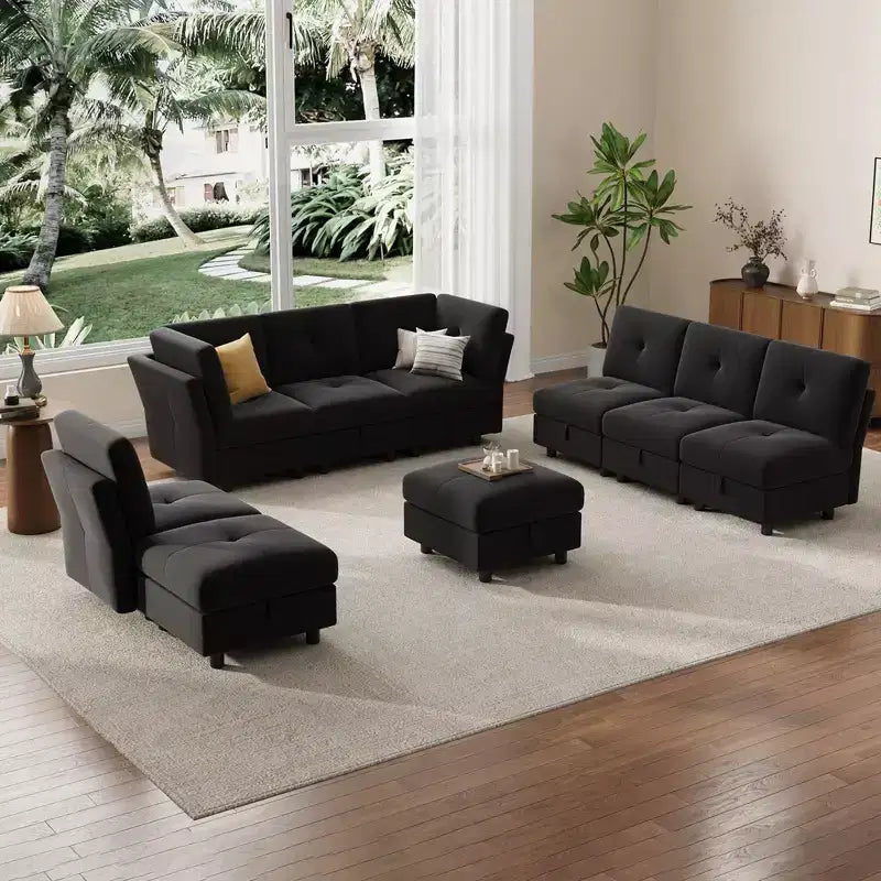 GustoWave Canapé modulable 9 places, canapé nuage avec assise profonde et méridienne réversible, canapé d'angle en chenille avec rangement