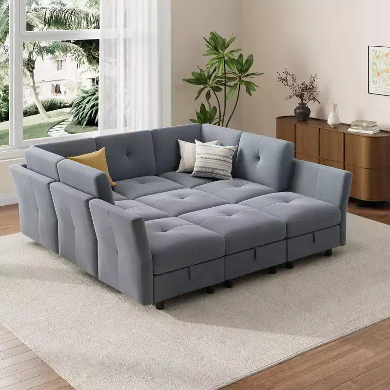 GustoWave Canapé modulable 9 places, canapé nuage avec assise profonde et méridienne réversible, canapé d'angle en chenille avec rangement
