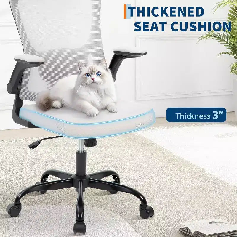 Chaise de bureau ergonomique gris foncé avec appui-tête et support lombaire réglables - Accoudoirs relevables, chaise de bureau en maille à roulettes pour bureau, étude, chambre à coucher
