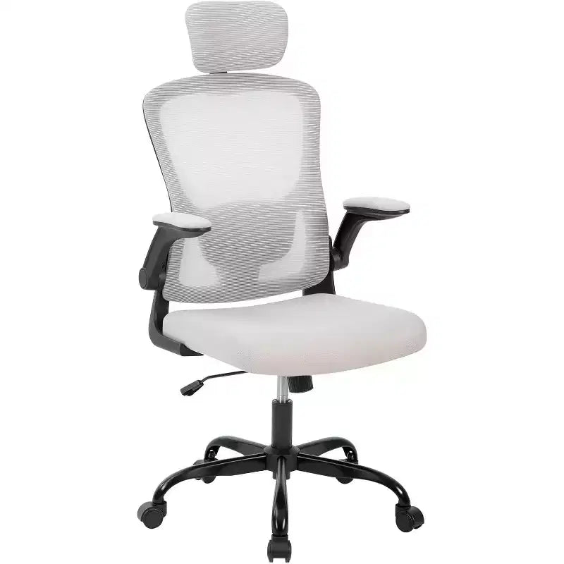 Chaise de bureau ergonomique gris foncé avec appui-tête et support lombaire réglables - Accoudoirs relevables, chaise de bureau en maille à roulettes pour bureau, étude, chambre à coucher