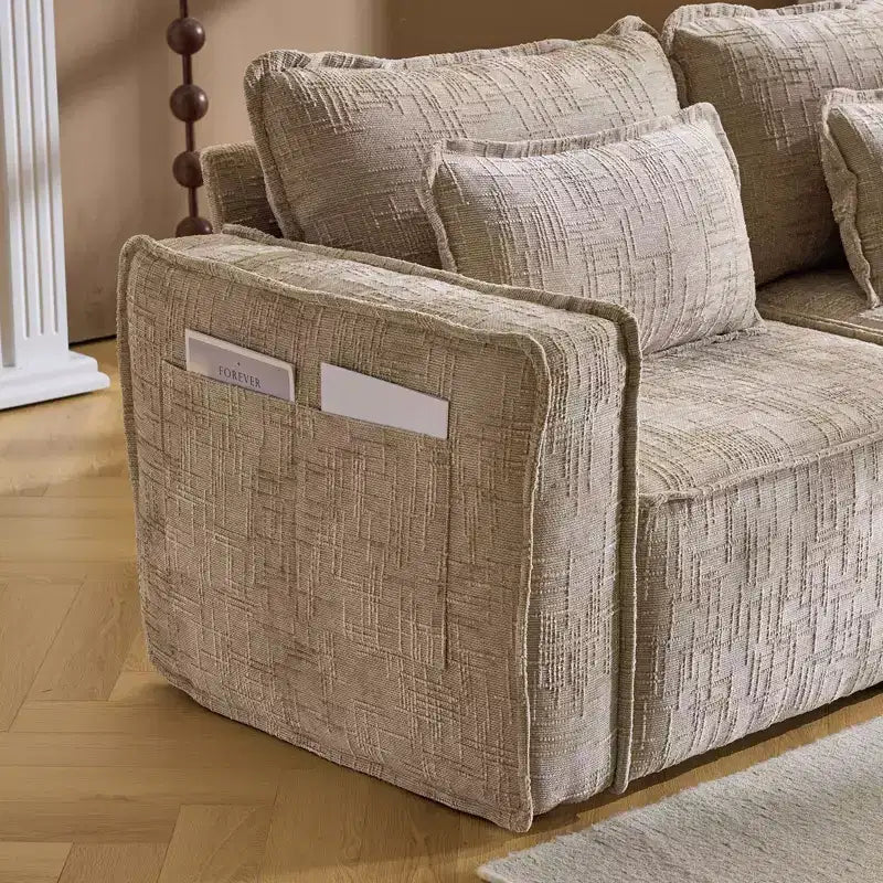 Karl Home | Canapé d'angle en chenille 3 places sans accoudoirs, 279 cm de large, gris avec ottoman