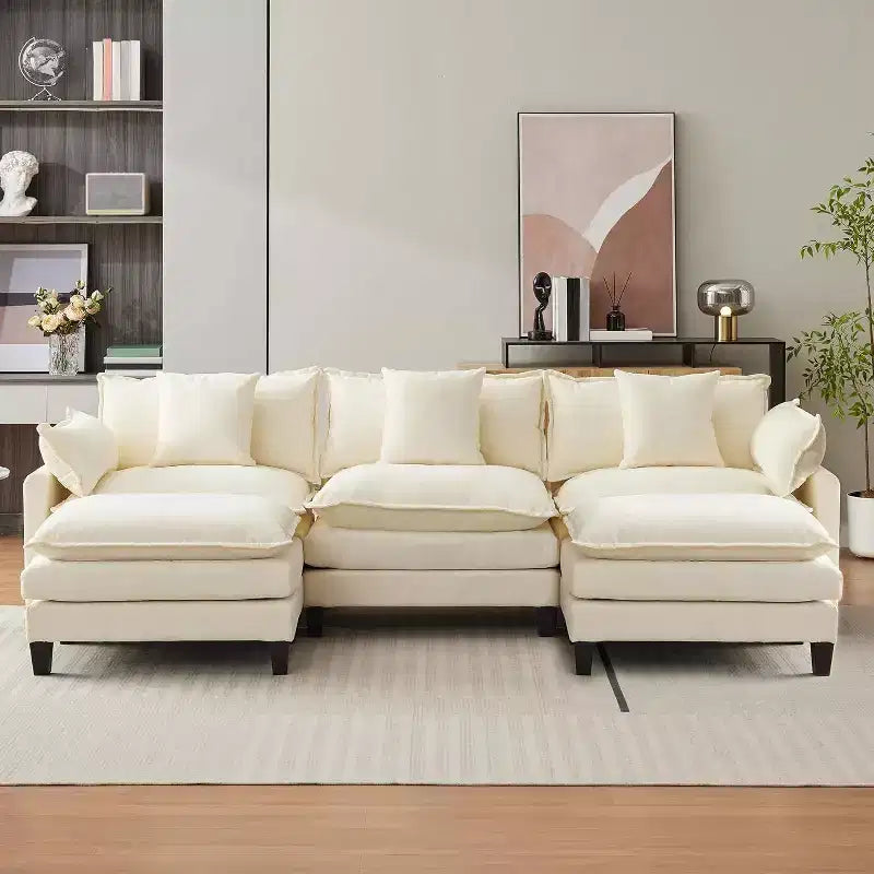 Canapé moderne modulaire en forme de L de 112 pouces, canapé nuage avec ottomane, ensemble combiné en chenille à 3 places avec 1 repose-pieds pour la maison