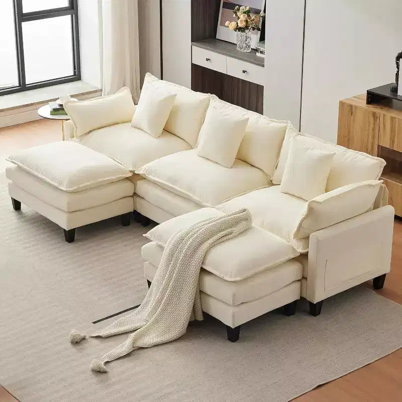 Canapé moderne modulaire en forme de L de 112 pouces, canapé nuage avec ottomane, ensemble combiné en chenille à 3 places avec 1 repose-pieds pour la maison