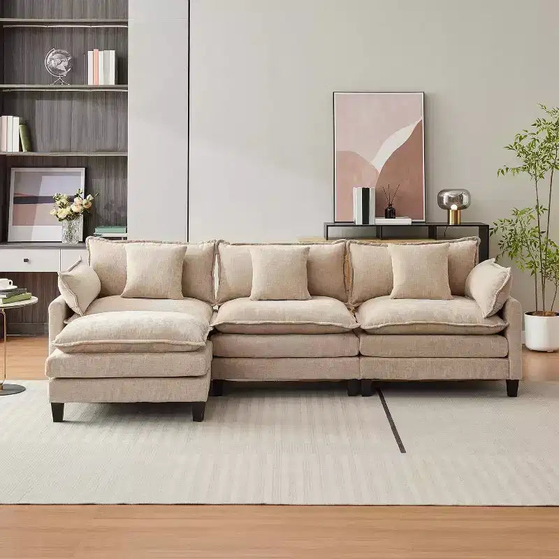 Canapé moderne modulaire en forme de L de 112 pouces, canapé nuage avec ottomane, ensemble combiné en chenille à 3 places avec 1 repose-pieds pour la maison