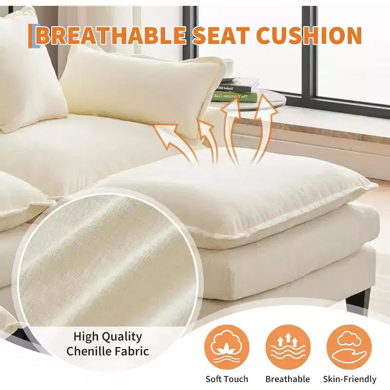 Canapé moderne modulaire en forme de L de 112 pouces, canapé nuage avec ottomane, ensemble combiné en chenille à 3 places avec 1 repose-pieds pour la maison