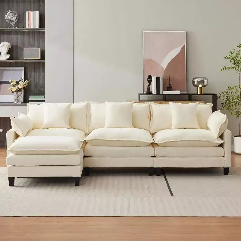 Canapé moderne modulaire en forme de L de 112 pouces, canapé nuage avec ottomane, ensemble combiné en chenille à 3 places avec 1 repose-pieds pour la maison