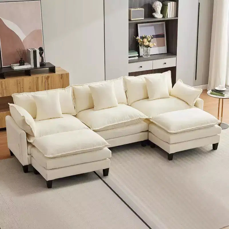 Canapé moderne modulaire en forme de L de 112 pouces, canapé nuage avec ottomane, ensemble combiné en chenille à 3 places avec 1 repose-pieds pour la maison
