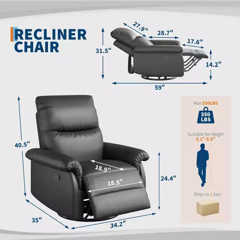 Fauteuil inclinable manuel Coolmee, inclinable et pivotant à 360 degrés avec accoudoirs rembourrés, fauteuil inclinable rembourré pour le salon