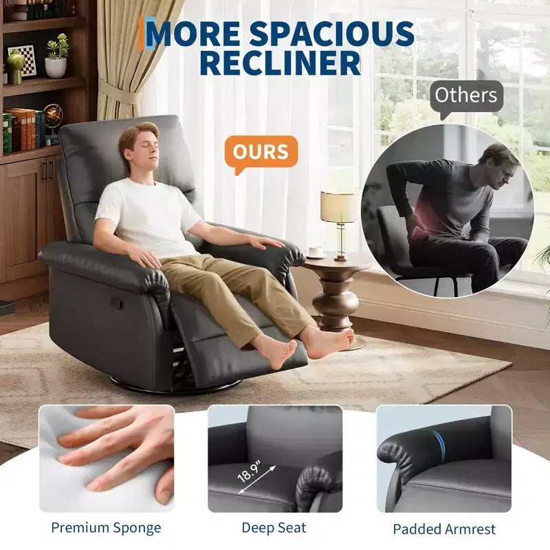 Fauteuil inclinable manuel Coolmee, inclinable et pivotant à 360 degrés avec accoudoirs rembourrés, fauteuil inclinable rembourré pour le salon