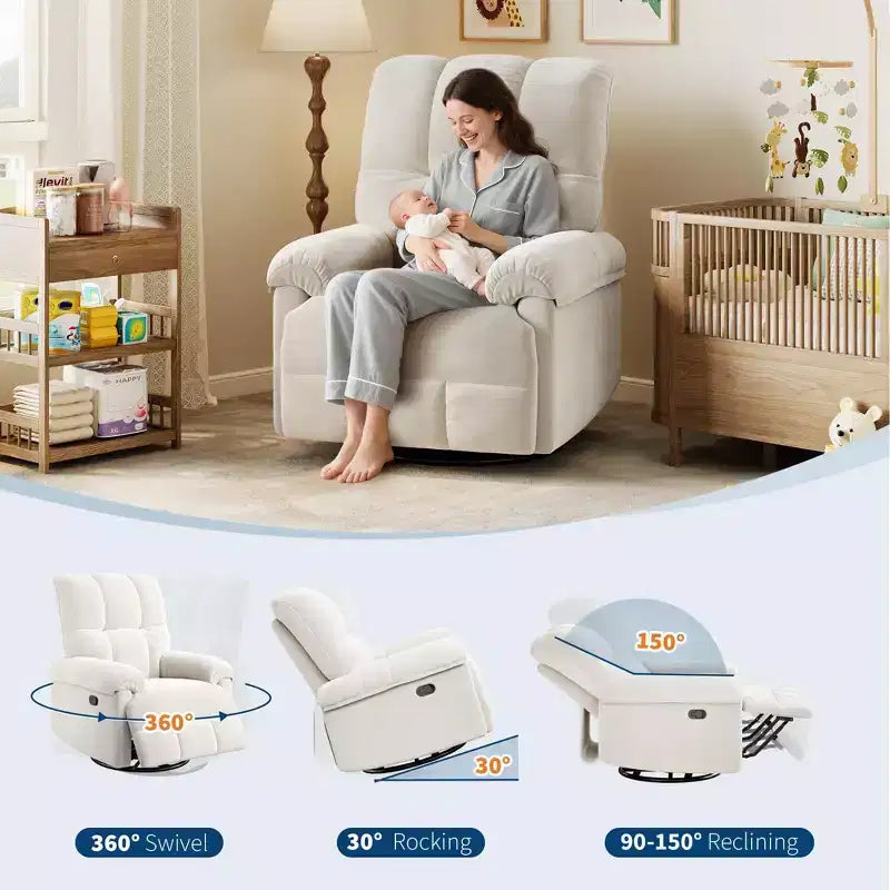 Fauteuil inclinable manuel Coolmee, inclinable et pivotant à 360 degrés avec accoudoirs rembourrés, fauteuil inclinable rembourré pour le salon