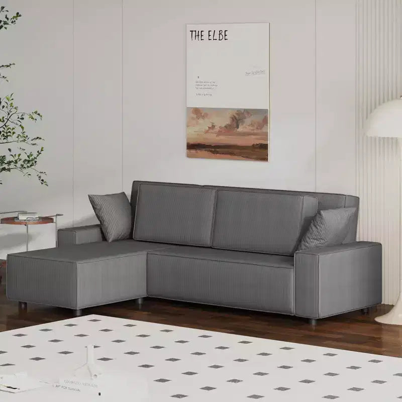 Canapé sectionnel moderne en velours côtelé à rayures L 95 avec méridienne latérale et méridienne profonde pour salon, appartement