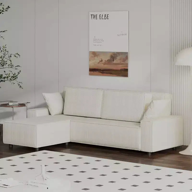 Canapé sectionnel moderne en velours côtelé à rayures L 95 avec méridienne latérale et méridienne profonde pour salon, appartement