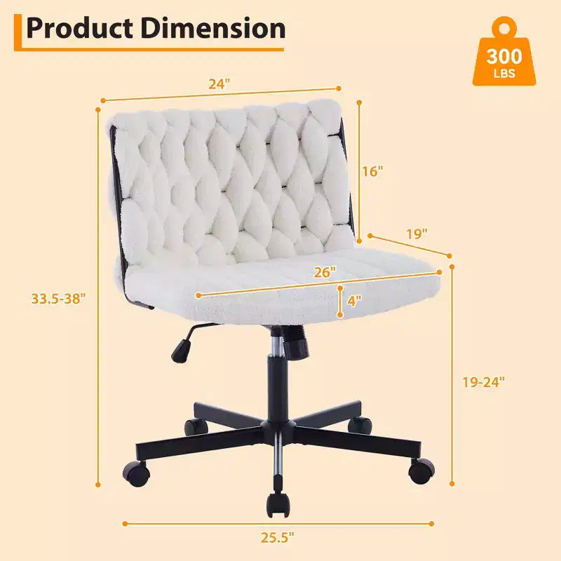 Chaise de bureau, Chaise Criss Cross avec fonction de balancement et hauteur réglable, Chaise pivotante sans accoudoirs confortable, Chaise roulante pour les jambes croisées, capacité de 136 kg