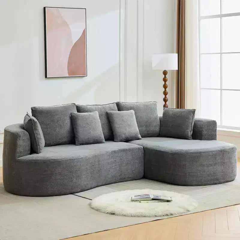 Canapé d'angle moderne et incurvé GustoWave 106 avec chaise longue, canapé-lit modulaire en tissu chenille, aucun assemblage requis