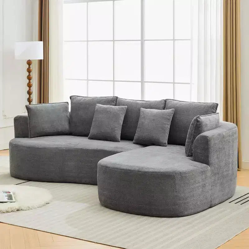 Canapé d'angle moderne et incurvé GustoWave 106 avec chaise longue, canapé-lit modulaire en tissu chenille, aucun assemblage requis