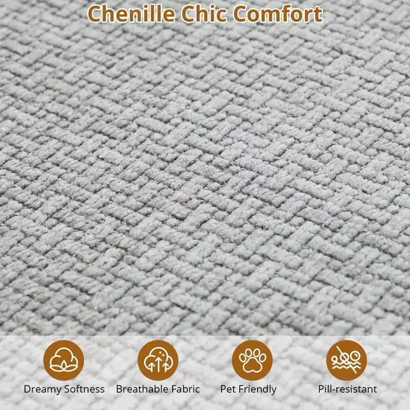 Canapé d'angle moderne et incurvé GustoWave 106 avec chaise longue, canapé-lit modulaire en tissu chenille, aucun assemblage requis