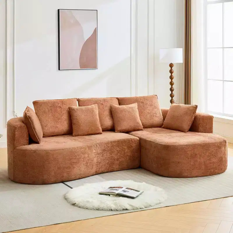 Canapé d'angle moderne et incurvé GustoWave 106 avec chaise longue, canapé-lit modulaire en tissu chenille, aucun assemblage requis