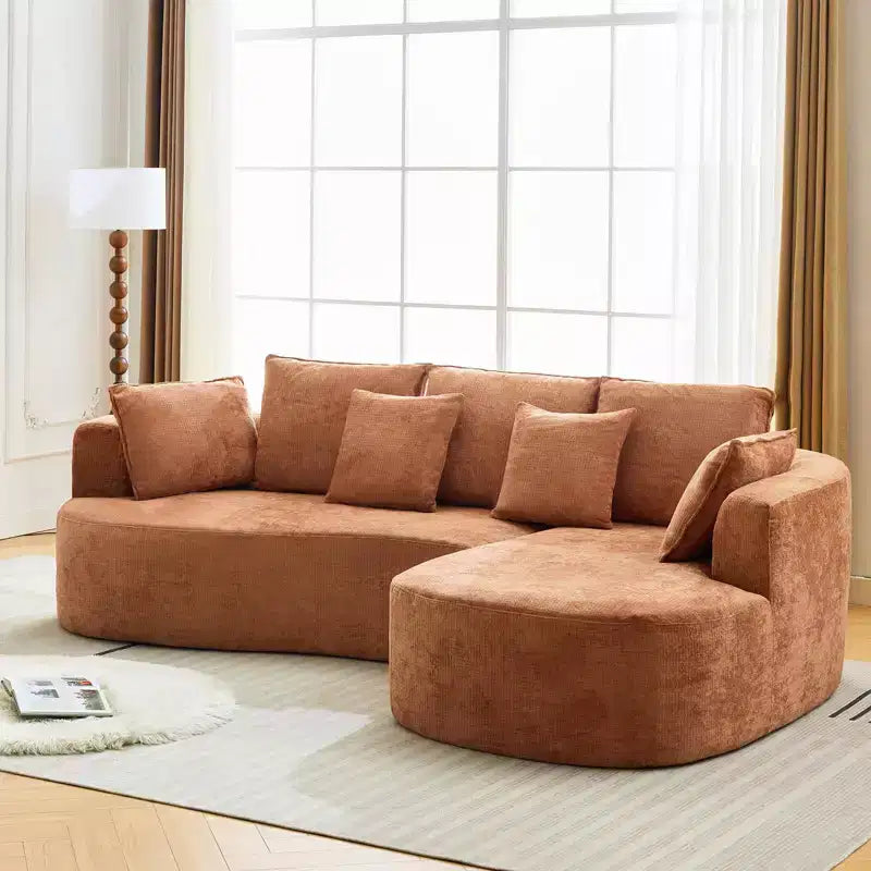 Canapé d'angle moderne et incurvé GustoWave 106 avec chaise longue, canapé-lit modulaire en tissu chenille, aucun assemblage requis