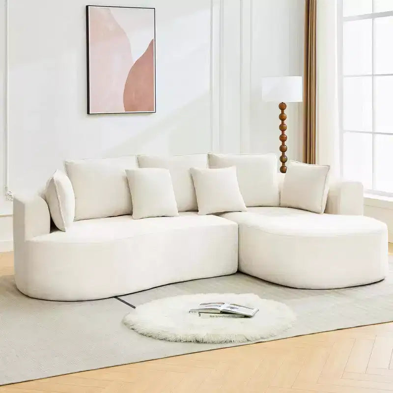 Canapé d'angle moderne et incurvé GustoWave 106 avec chaise longue, canapé-lit modulaire en tissu chenille, aucun assemblage requis