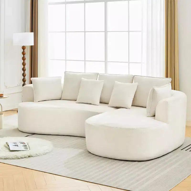 Canapé d'angle moderne et incurvé GustoWave 106 avec chaise longue, canapé-lit modulaire en tissu chenille, aucun assemblage requis