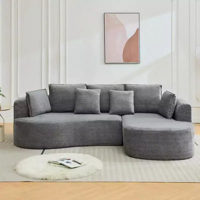 Canapé d'angle moderne et incurvé GustoWave 106 avec chaise longue, canapé-lit modulaire en tissu chenille, aucun assemblage requis