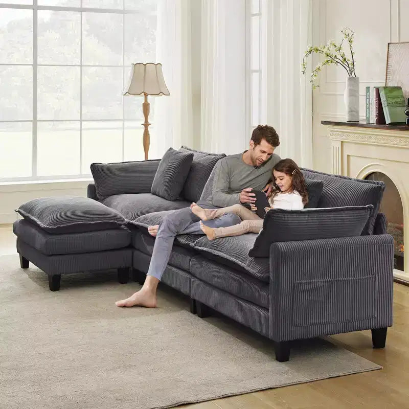Canapé sectionnel modulaire en U 4 places en tissu GustoWave 146, canapé sectionnel Cloud surdimensionné avec pouf et coussins décoratifs, assise profonde