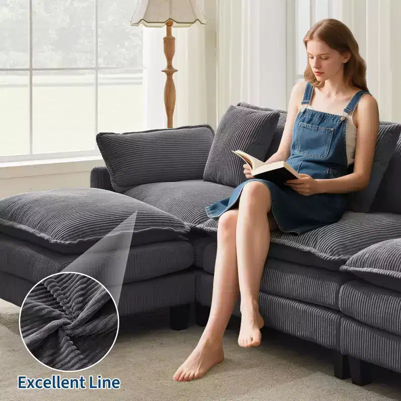 Canapé sectionnel modulaire en U 4 places en tissu GustoWave 146, canapé sectionnel Cloud surdimensionné avec pouf et coussins décoratifs, assise profonde