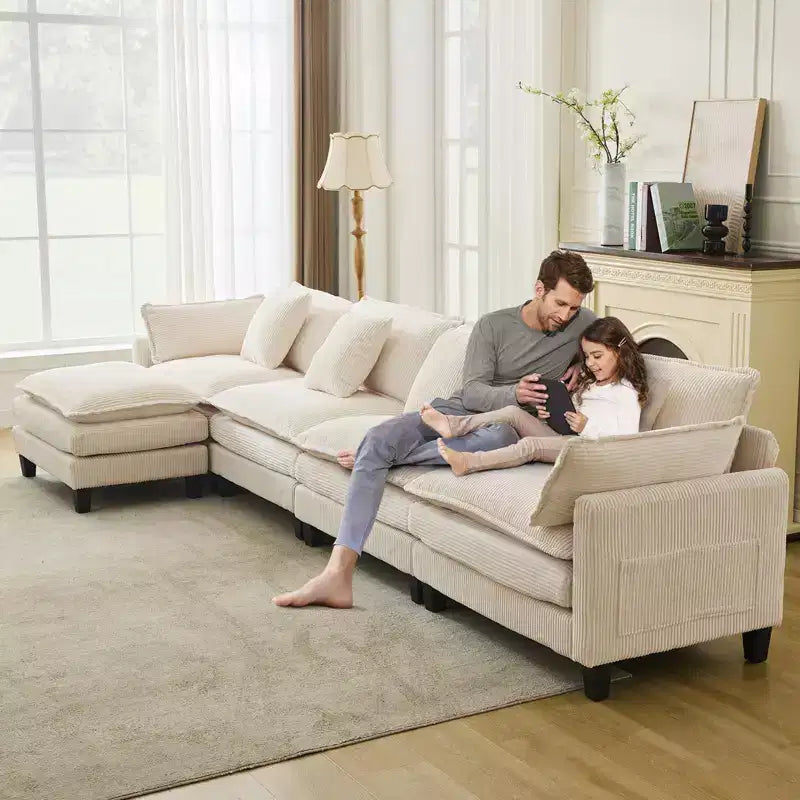 Canapé sectionnel modulaire en U 4 places en tissu GustoWave 146, canapé sectionnel Cloud surdimensionné avec pouf et coussins décoratifs, assise profonde