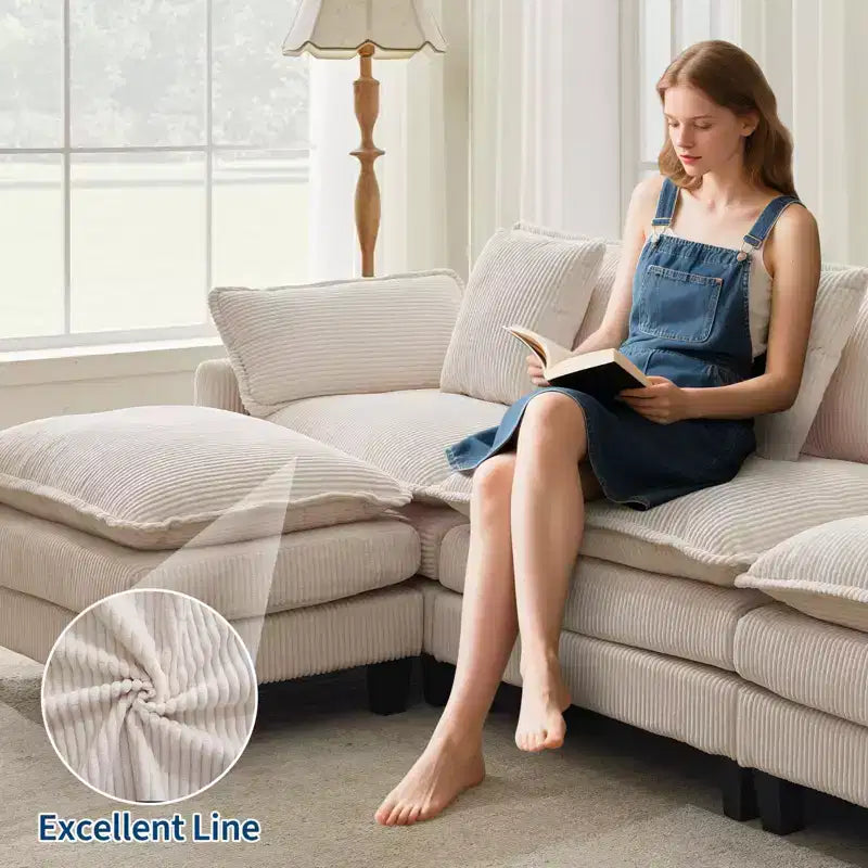 Canapé sectionnel modulaire en U 4 places en tissu GustoWave 146, canapé sectionnel Cloud surdimensionné avec pouf et coussins décoratifs, assise profonde