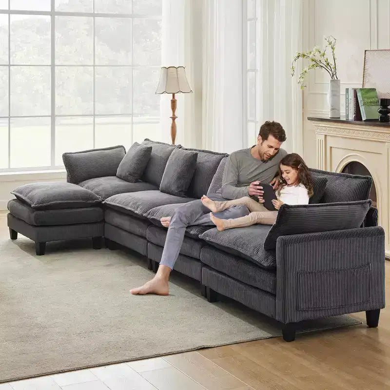 Canapé sectionnel modulaire en U 4 places en tissu GustoWave 146, canapé sectionnel Cloud surdimensionné avec pouf et coussins décoratifs, assise profonde