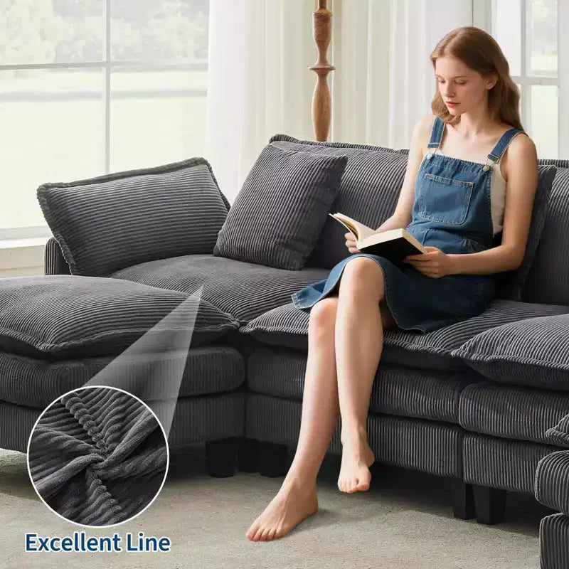 Canapé sectionnel modulaire en U 4 places en tissu GustoWave 146, canapé sectionnel Cloud surdimensionné avec pouf et coussins décoratifs, assise profonde